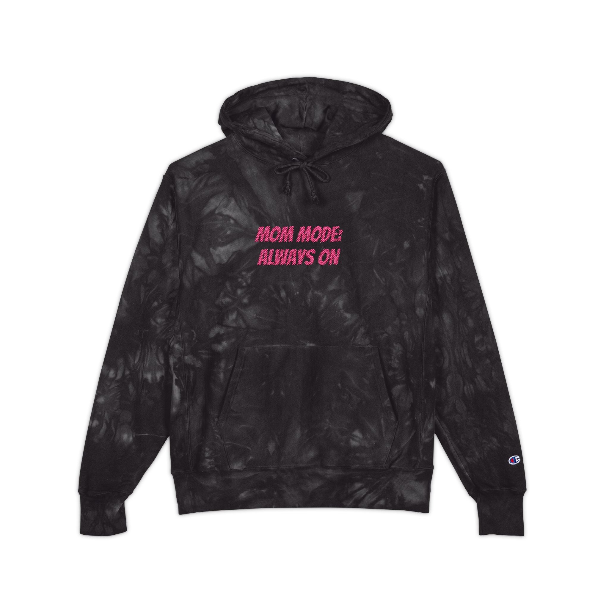 Embroidered Tie-Dye Hoodie – Black Marble Champion Style