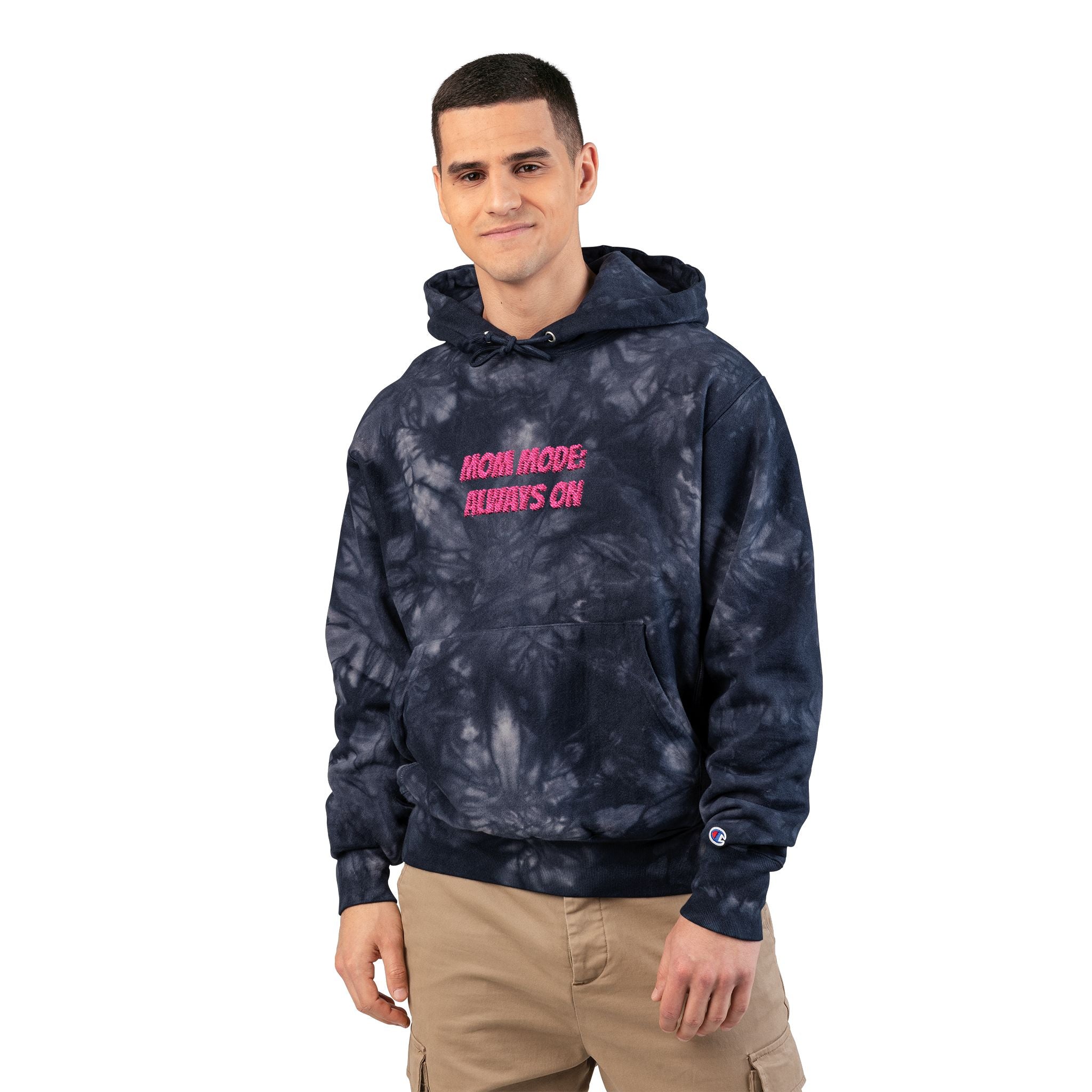 Embroidered Tie-Dye Hoodie – Black Marble Champion Style