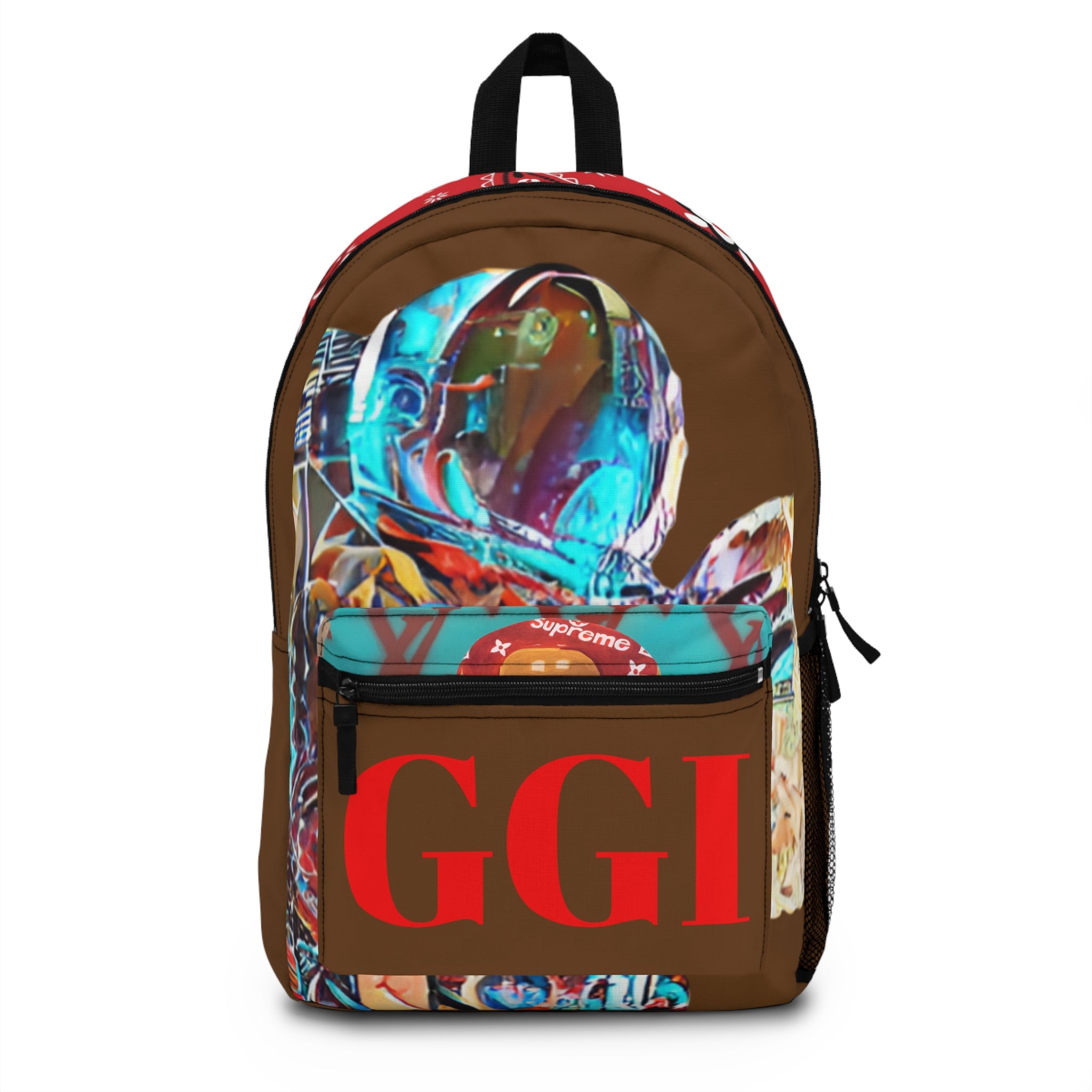GGI Brown Graphic Backpack — Colorful Abstract Astronaut Design