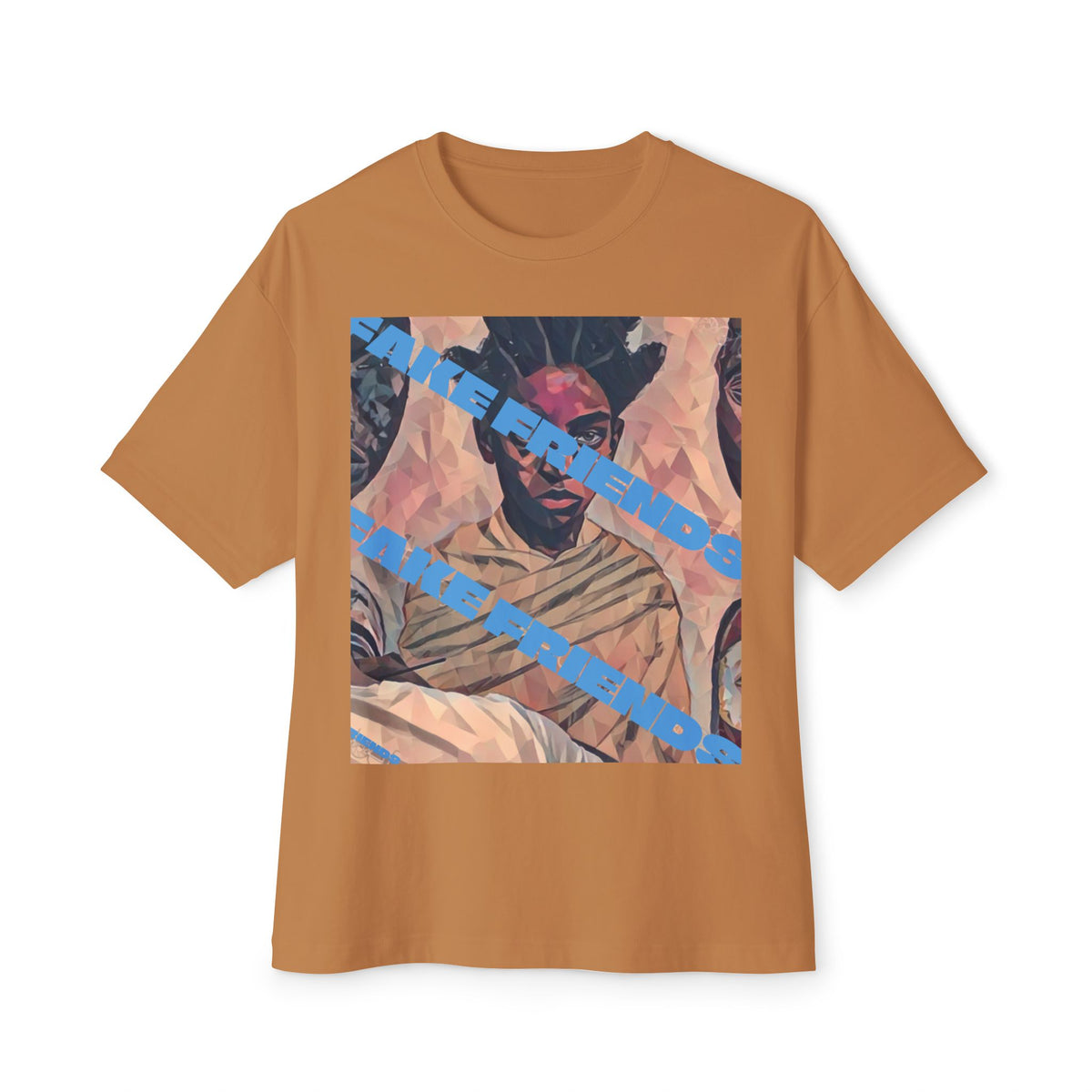 Oversized Boxy Tee — Vintage Portrait Graphic with Blue Diagonal Text