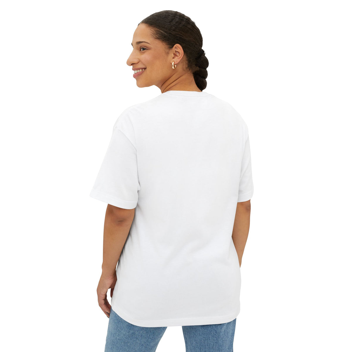 Oversized Boxy Tee — Vintage Portrait Graphic with Blue Diagonal Text