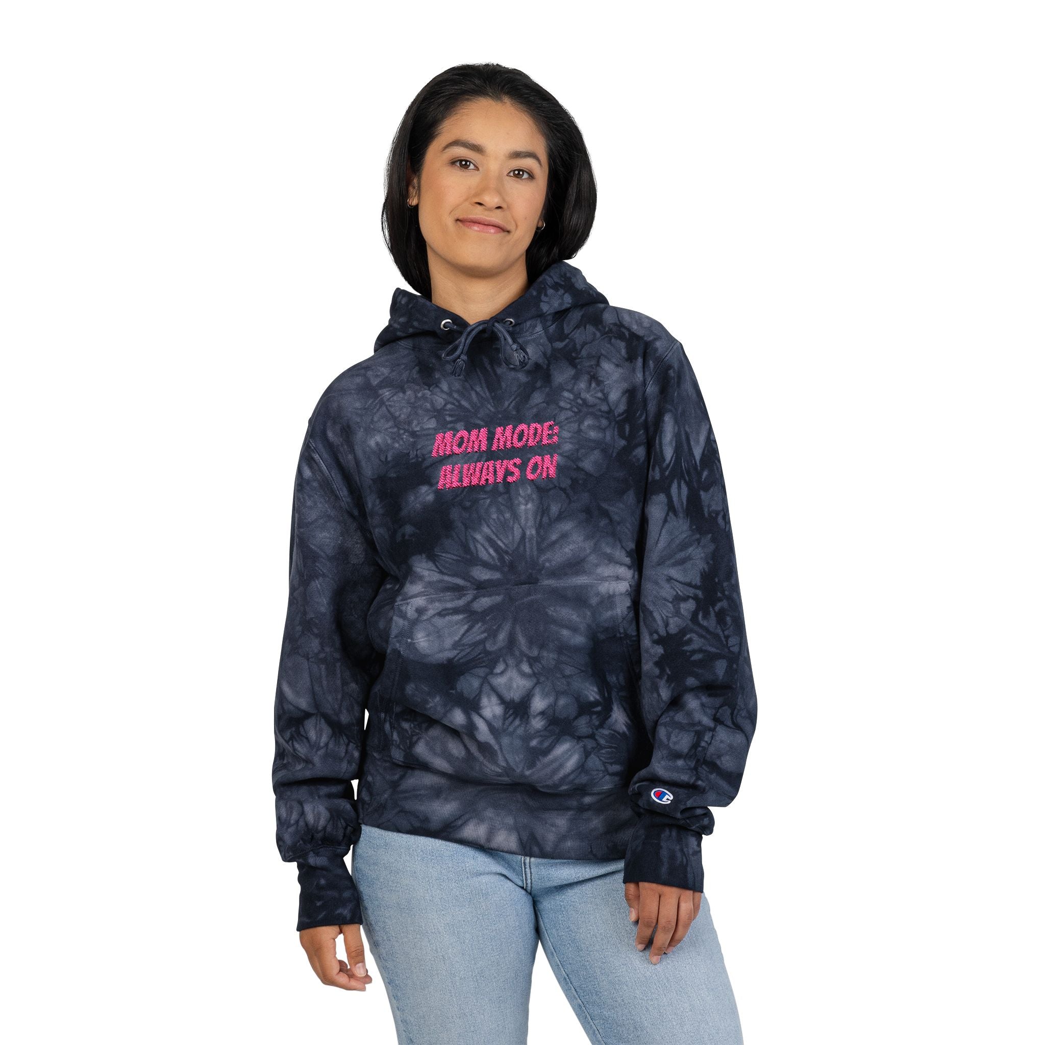 Embroidered Tie-Dye Hoodie – Black Marble Champion Style