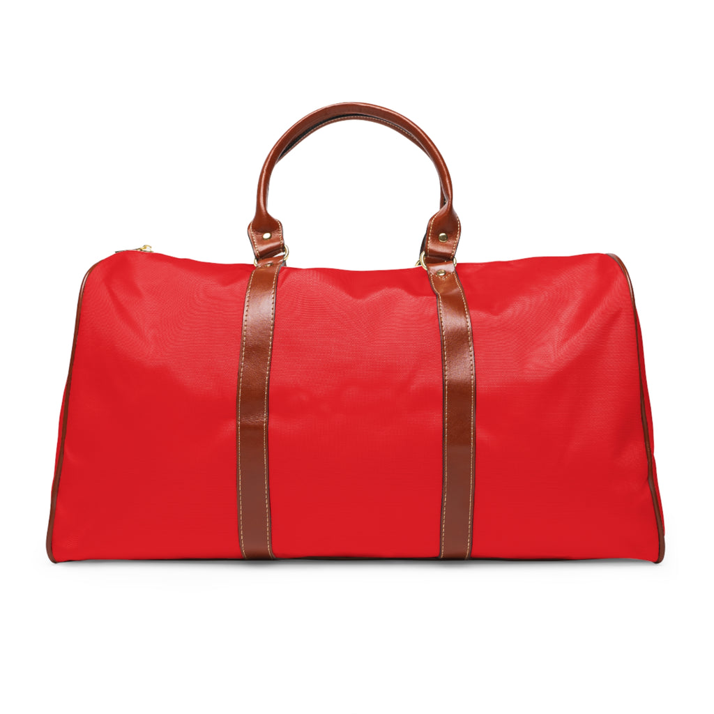 Waterproof Travel Bag — Bold Red Monogram Duffle (GGI Pattern)