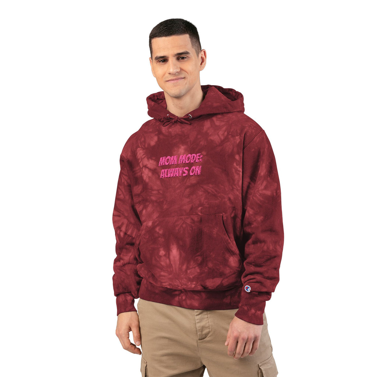 Embroidered Tie-Dye Hoodie – Black Marble Champion Style