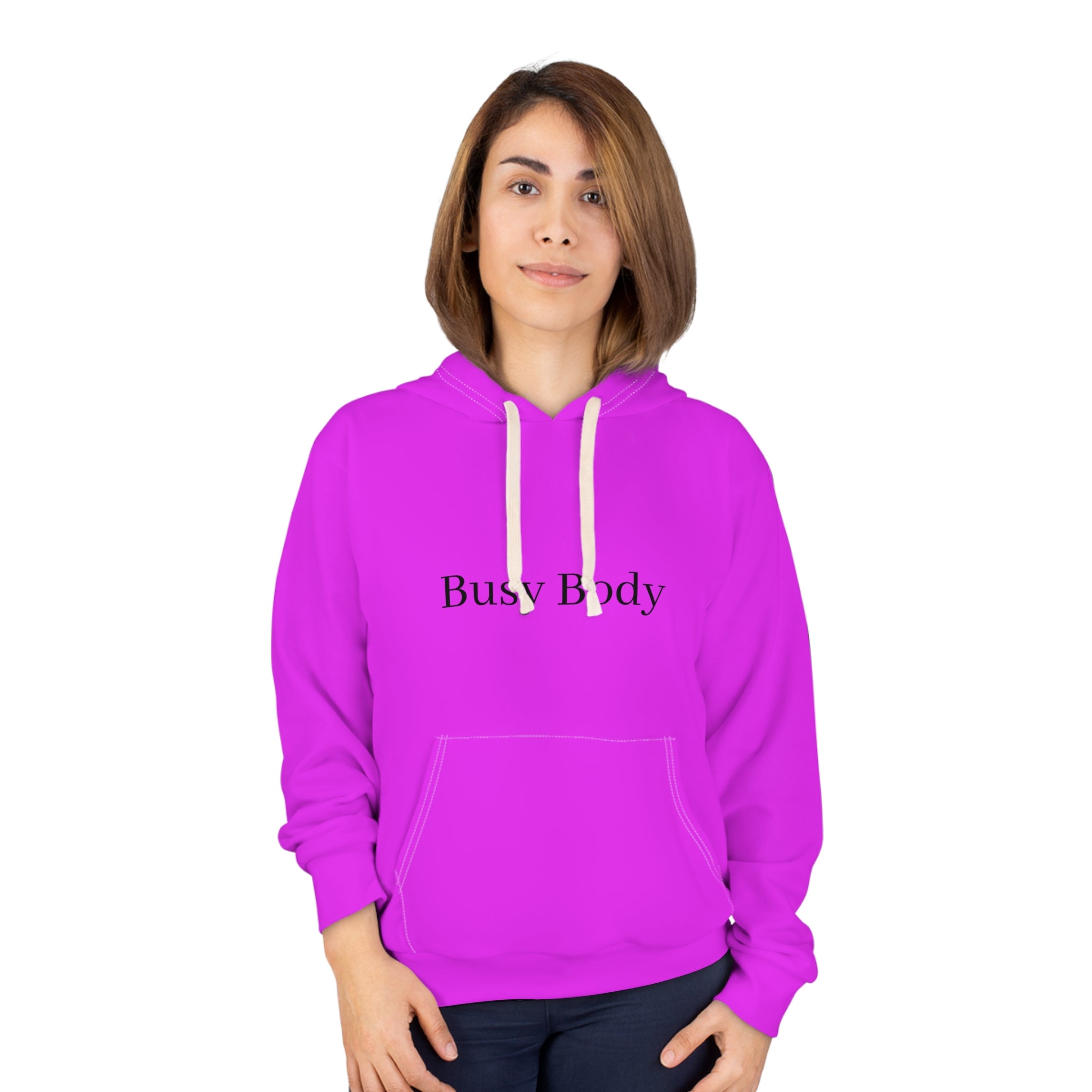 Busy Body Hoodie - Bold Pink Pullover with Minimal Text