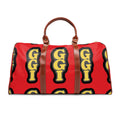 Waterproof Travel Bag — Bold Red Monogram Duffle (GGI Pattern)